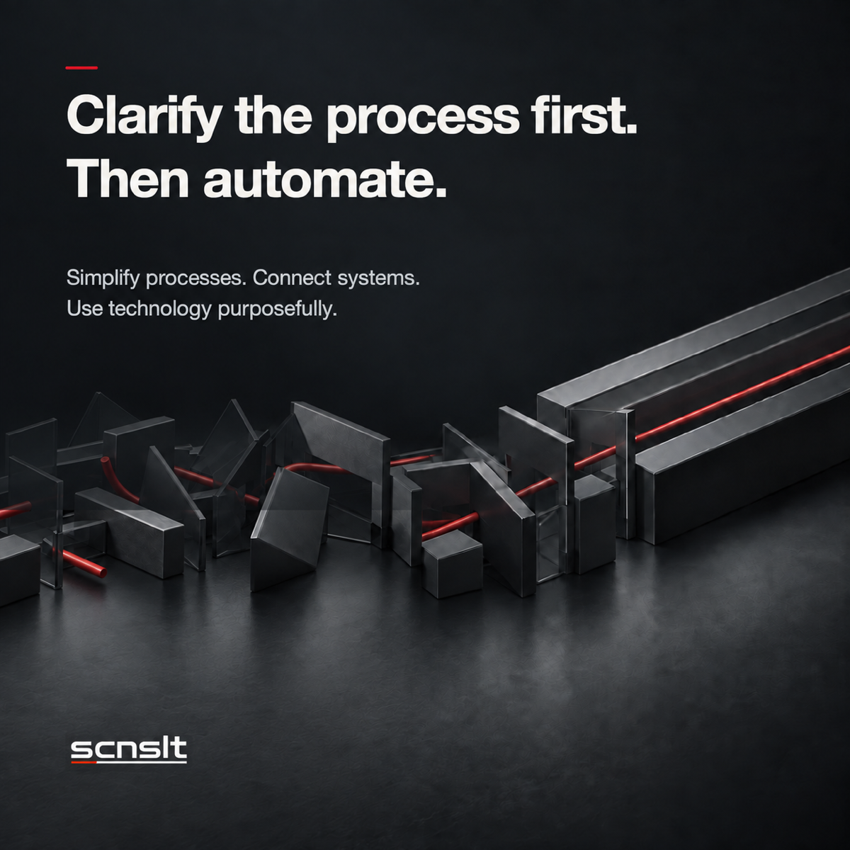 Dark SCNSLT visual: Clarify the process first. Then automate.